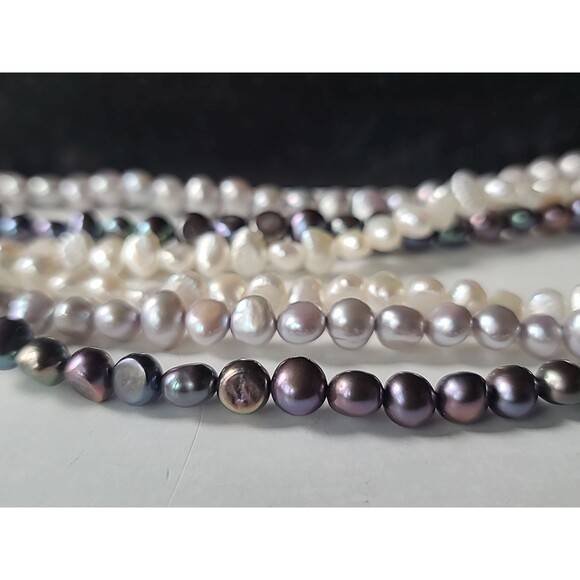 925 Sterling Silver Multistrand & Multicolored Pearl Beaded Necklace Adjustable - Picture 5 of 10